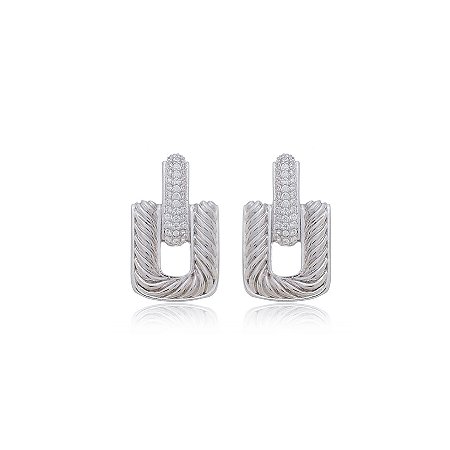 Brinco cravejado com zirconia banho em Ródio Branco