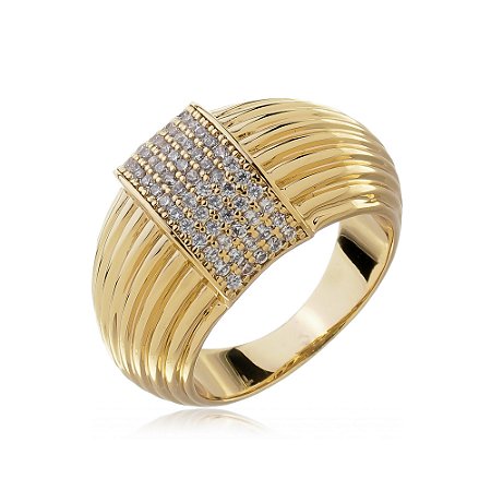 Anel dourado com zirconia banho em ouro 18k