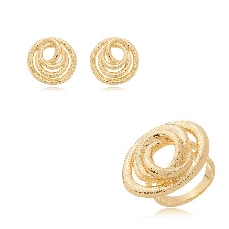 Conjunto de brinco e anel dourado banho em ouro 18k
