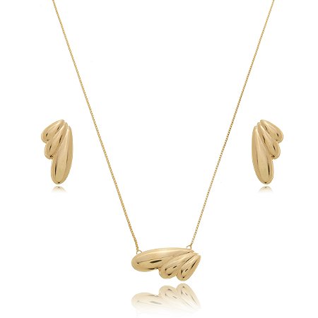 Conjunto de brinco e colar dourado banho em ouro 18k