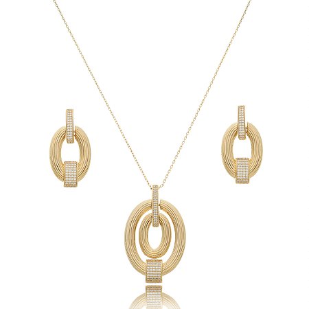Conjunto de brinco e colar com zirconia banho em ouro 18k