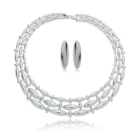 Conjunto de brinco e colar com banho em rodio branco