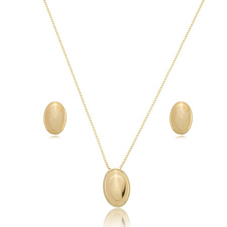 Conjunto de brinco e colar de gota banho em ouro 18k