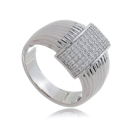 Anel com zirconia cristal banho em rodio branco