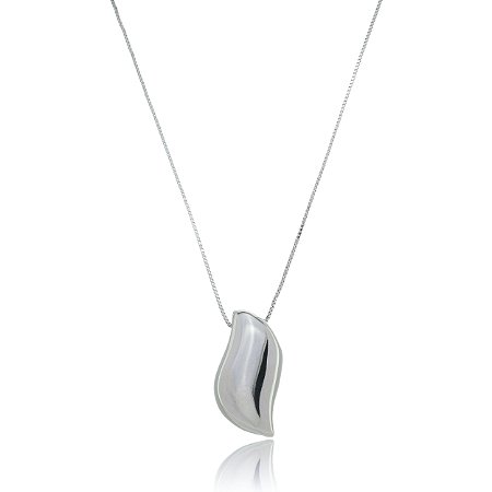 Colar de corrente com pingente liso banho em rodio branco