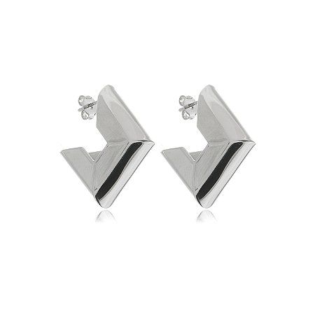 Brinco de argola liso banho em rodio branco