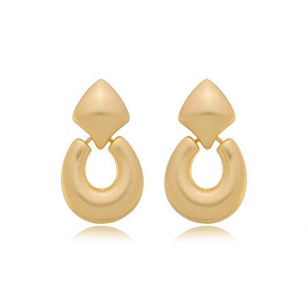 Brinco acetinado dourado banho em ouro 18k
