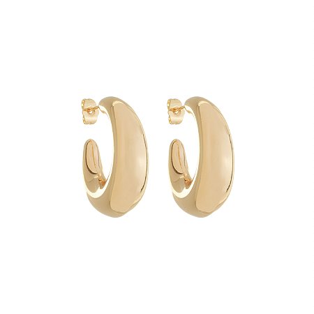 Brinco de argola dourado liso banho em ouro 18k