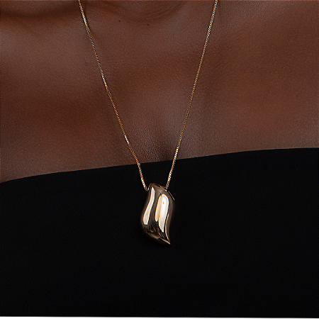 Colar de corrente com pingente liso banho em ouro 18k