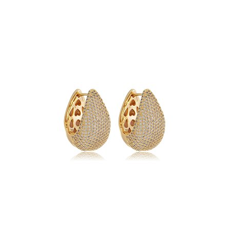 Brinco de argola cravejado de zirconia cristal banho em ouro 18k