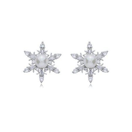 Brinco de base de perola com zirconia cristal banho em rodio branco