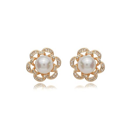 Brinco de base de perola cravejado de zirconia cristal banho em ouro 18k