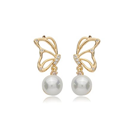 Brinco borboleta de perola cravejado de zirconia cristal banho em ouro 18k