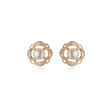 Brinco de base de perola cravejado de zirconia cristal banho em ouro 18k