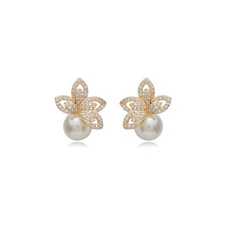Brinco de base de perola cravejado de zirconia cristal banho em ouro 18k