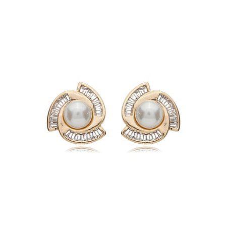 Brinco de base de perola cravejado de zirconia cristal banho em ouro 18k