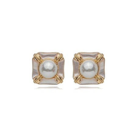 Brinco de base de perola cravejado de zirconia cristal banho em ouro 18k