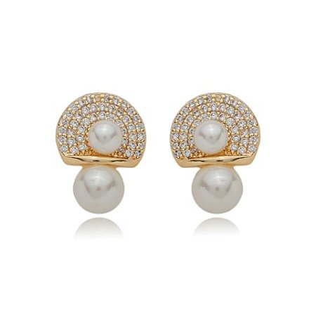 Brinco de base de perola cravejado de zirconia cristal banho em ouro 18k
