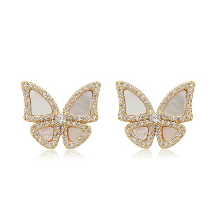 Brinco de base de perola cravejado de zirconia cristal banho em ouro 18k