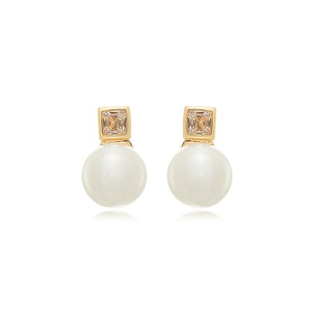 Brinco de perola cravejado de zirconia cristal banho em ouro 18k