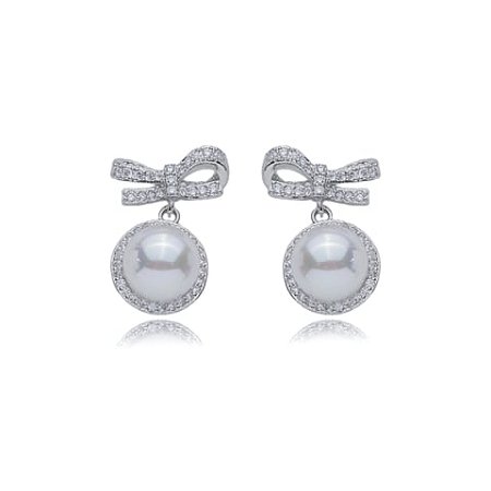 Brinco de perola cravejado de zirconia cristal banho em rodio branco