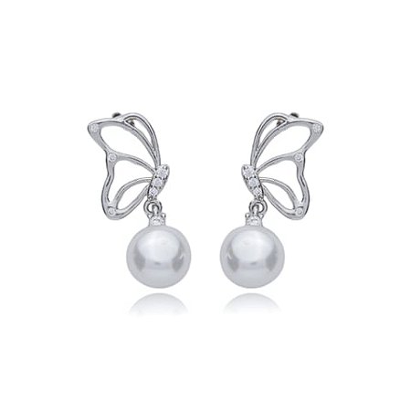 Brinco de perola cravejado de zirconia cristal banho em rodio branco