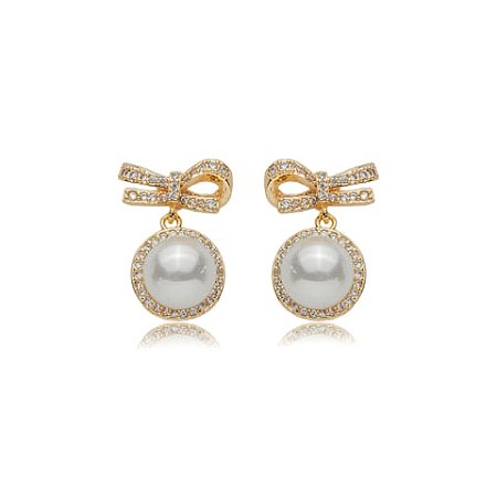 Brinco de perola cravejado de zirconia cristal banho em ouro 18k
