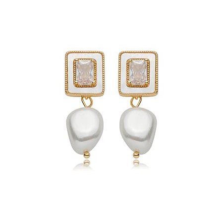 Brinco de perola cravejado de zirconia cristal banho em ouro 18k