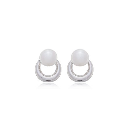 Brinco de perola liso banho em rodio branco