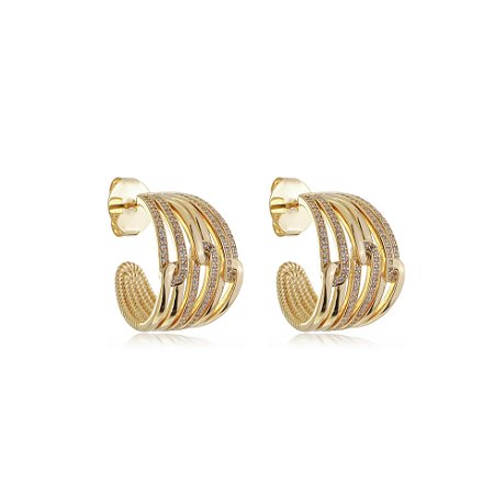 Brinco de argola cravejado de zirconia cristal banho em ouro 18k