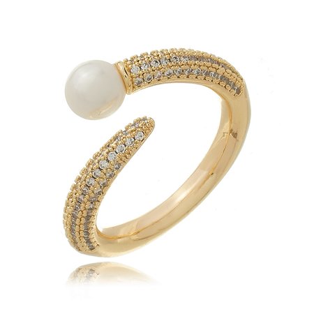 Anel com perola cravejado de zirconia cristal banho em ouro 18k