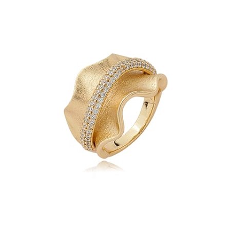 Anel dourado cravejado de zirconia cristal banho em ouro 18k