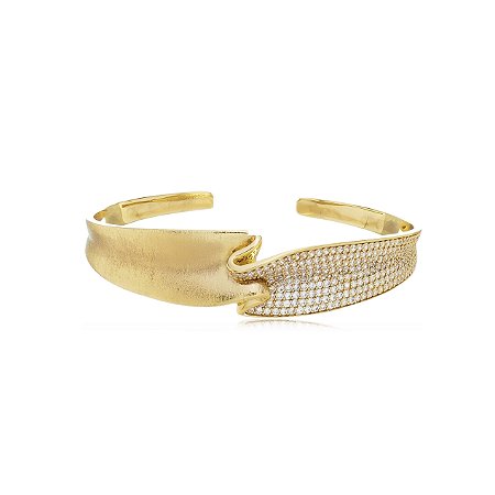 Bracelete dourado cravejado de zirconia cristal banho em ouro 18k