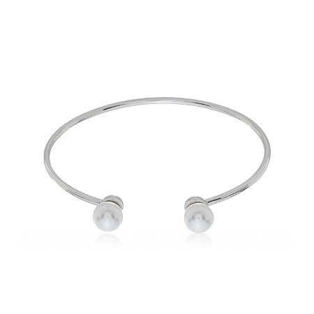 Bracelete de perola liso banho em rodio branco