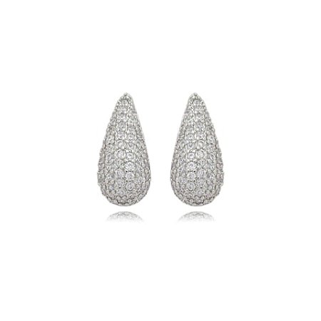 Brinco cravejado com zirconia cristal banho em rodio branco