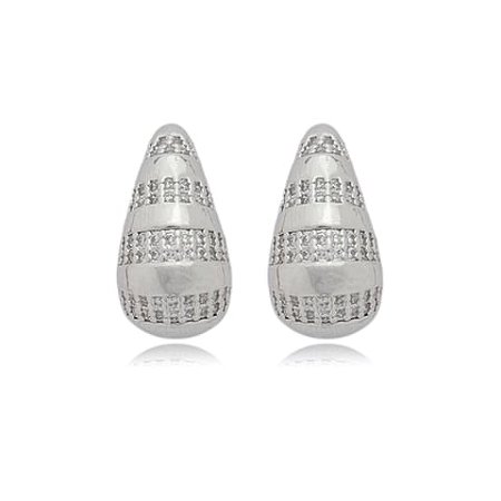 Brinco cravejado com zirconia cristal banho em rodio branco