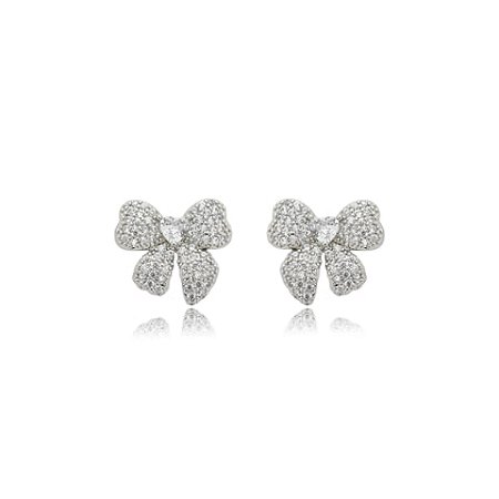 Brinco cravejado com zirconia cristal banho em rodio branco