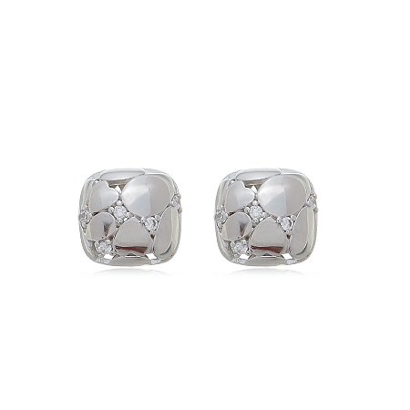 Brinco cravejado com zirconia cristal banho em rodio branco