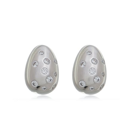 Brinco cravejado com zirconia cristal banho em rodio branco
