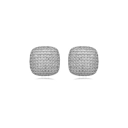 Brinco cravejado com zirconia cristal banho em rodio branco