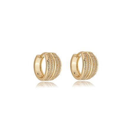 Brinco de argola cravejado de zirconia cristal banho em ouro 18k