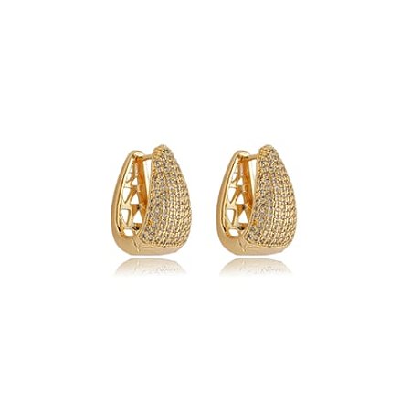 Brinco de argola cravejado de zirconia cristal banho em ouro 18k