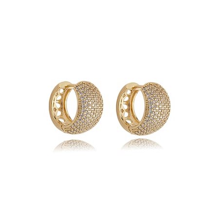 Brinco de argola cravejado de zirconia cristal banho em ouro 18k
