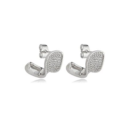 Brinco de argola cravejado de zirconia cristal banho em rodio branco