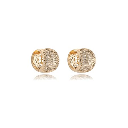 Brinco de argola cravejado de zirconia cristal banho em ouro 18k