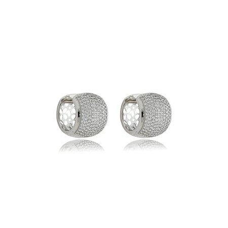 Brinco de argola cravejado de zirconia cristal banho em rodio branco