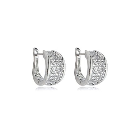Brinco de argola cravejado de zirconia cristal banho em rodio branco