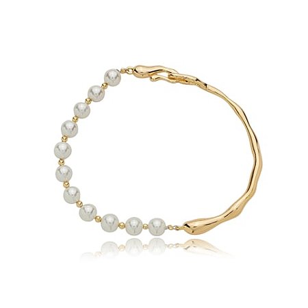 Pulseira de perola lisa banho em ouro 18k
