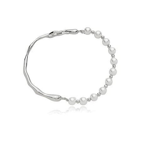 Pulseira de perola lisa banho em rodio branco