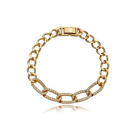 Pulseira cravejada com zirconia cristal banho em ouro 18k